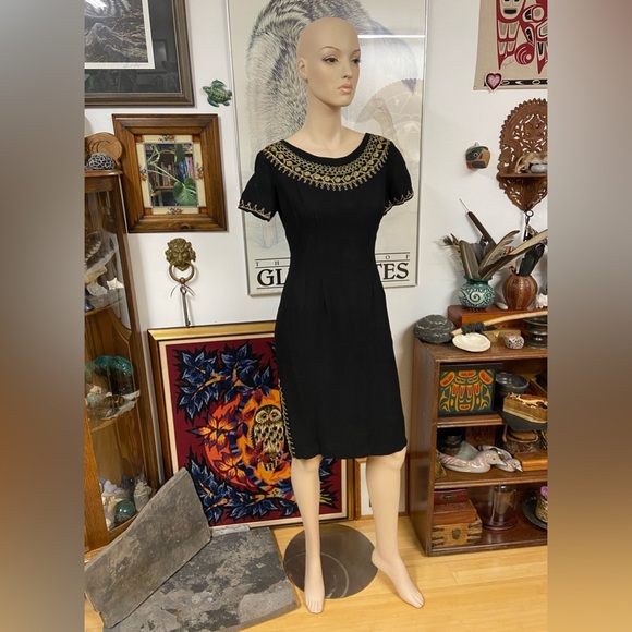 Black Handmade Dress with Metallic Embroidered Details - Picture 3 of 12